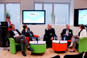 The first panel discussion: Jan Van Looy, Alexandre Riedl, Marc Meurisse, Jürgen Bänsch and a moderator Alexa Joyce