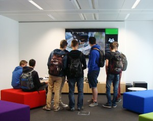 Pupils played video games after the launch of Kodu Kup at Microsoft Innovation Center in Brussels